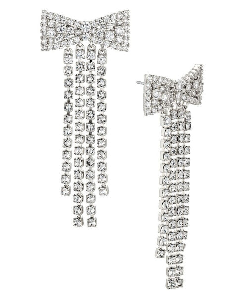 Silver-Tone Cubic Zirconia Bow Tassel Earrings