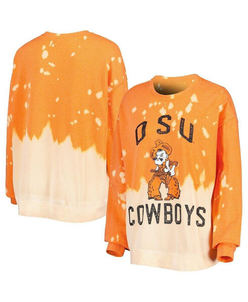 Women's Orange Distressed Oklahoma State Cowboys Twice As Nice Faded Dip-Dye Pullover Long Sleeve Top