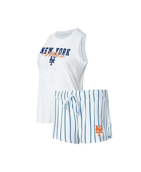 Women's White New York Mets Reel Pinstripe Tank Top and Shorts Sleep Set