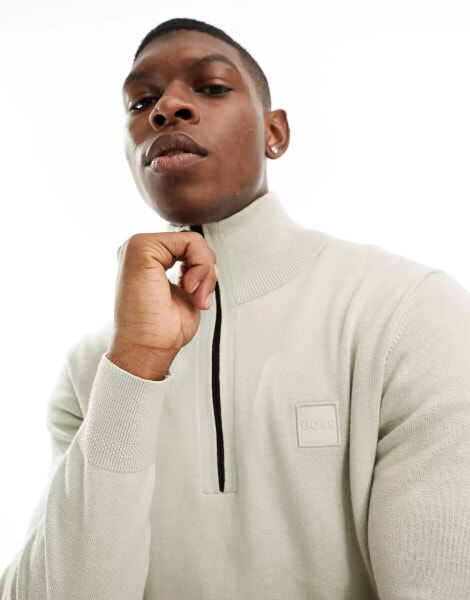 BOSS Orange Kanobix half zip knit jumper in light beige