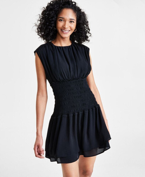 Women's Gathered Smocked Sleeveless Mini Dress, Created for Macy's