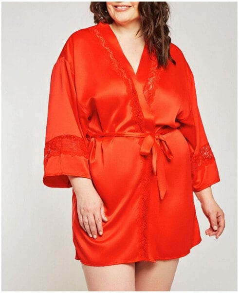 Satin Cut Out Laced Trimmed Lounge Robe