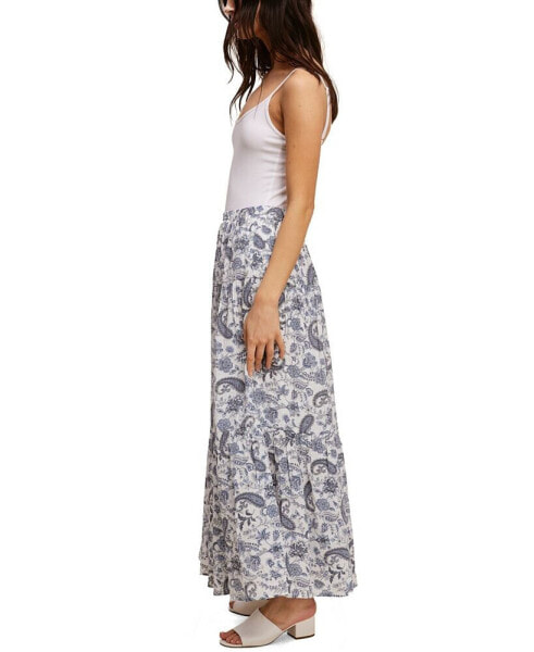 Leno Gauze Printed Tiered Midi Skirt