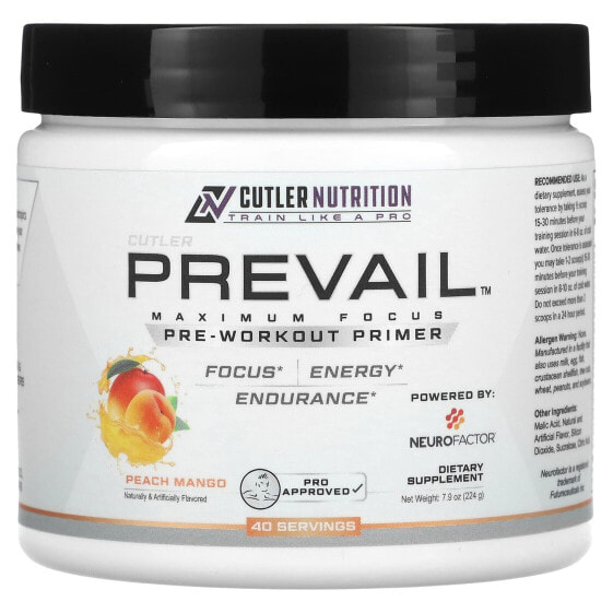 Cutler Nutrition, Prevail предтренировочный праймер, персик и манго, 224 г (7,9 унции)