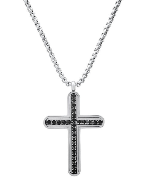 Men's Silver-Tone Crystal Cross Pendant Necklace, 24"