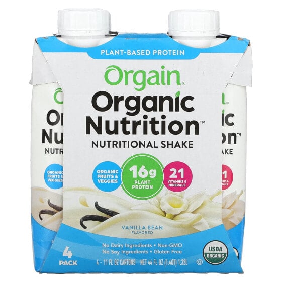 Organic Nutrition, Nutritional Shake, Vanilla Bean, 4 Pack, 11 fl oz (330 ml) Each