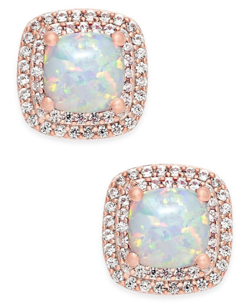 Серьги Macy's lab-Grown Opal and White Sapphire Square Stud