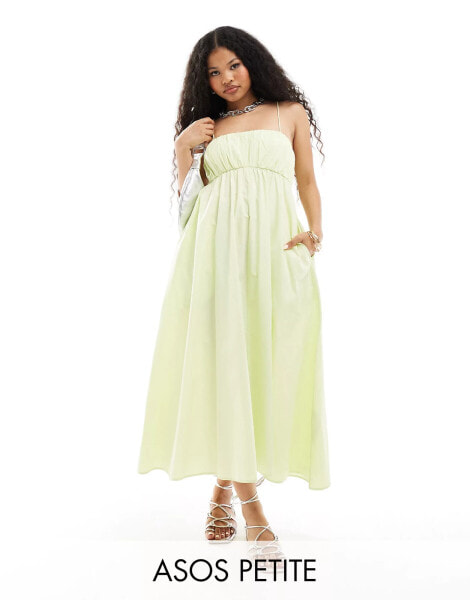 ASOS DESIGN Petite ruched bust maxi sundress with adjustable straps in lime