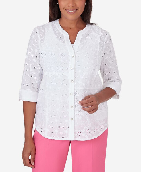 Women's Paradise Island Button Front Eyelet Top