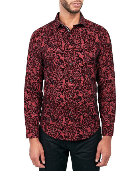 Men's Regular-Fit Flocked Paisley Button-Down Shirt