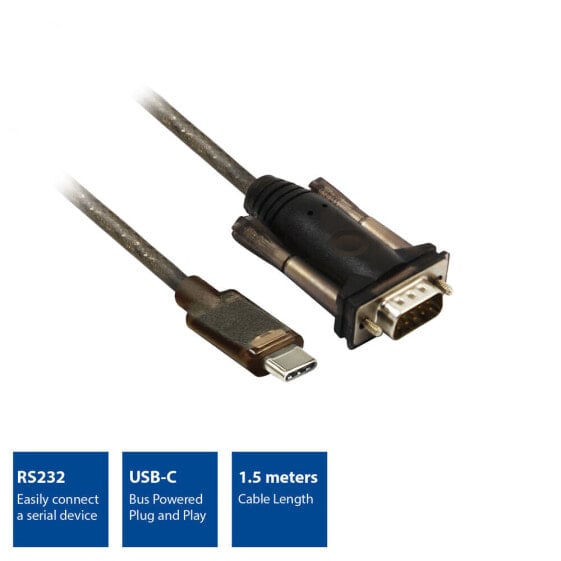 ACT AC6002 - Black - 1.5 m - USB Type-C - DB-9 - Male - Male