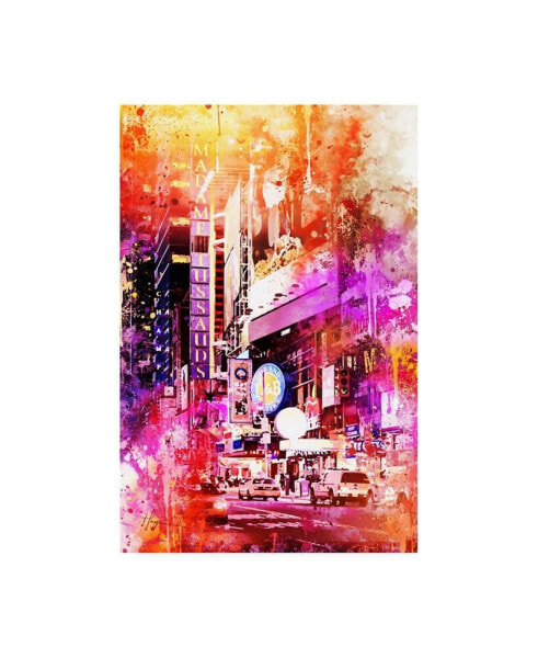 Philippe Hugonnard NYC Watercolor Collection - Times Square by Night Canvas Art - 15.5" x 21"