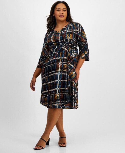 Plus Size V-Neck Jersey Midi Fit & Flare Dress