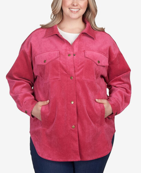 Plus Size Button Up Solid Pincord Jacket