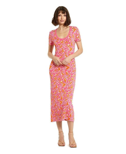 Women's Short Sleeve Scoop Neck Floral Knit Maxi Dress