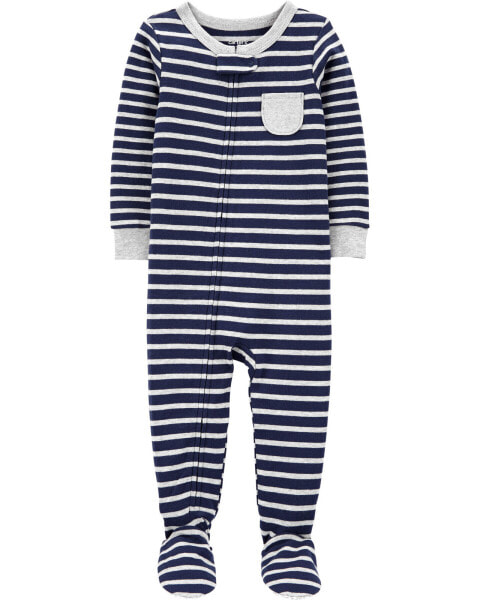 Toddler 1-Piece Striped 100% Snug Fit Cotton Footie Pajamas 2T