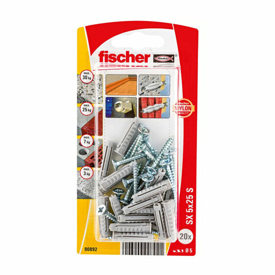 Дюбель Fischer для стен и шурупы 20 штук (5 x 25 мм)