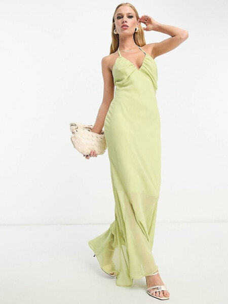 ASOS DESIGN chiffon halter midaxi dress in apple green