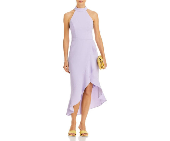 Aqua Womens Ruffled Midi Halter Dress Purple Size 6