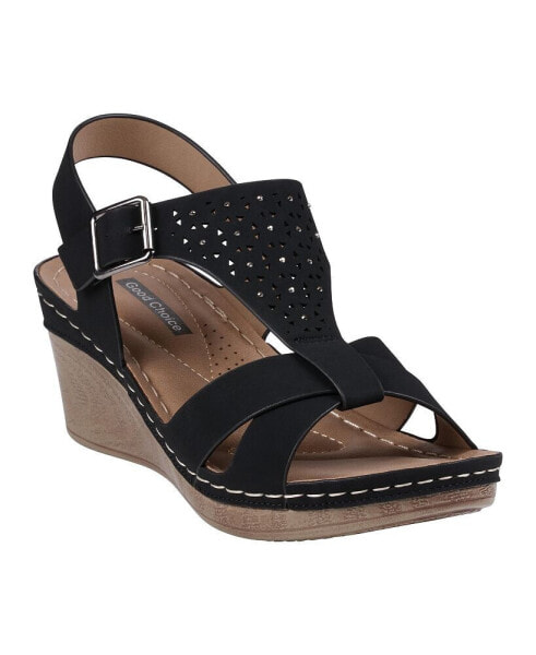 Women's Cole Embellished T-Strap Slingback Wedge Sandals