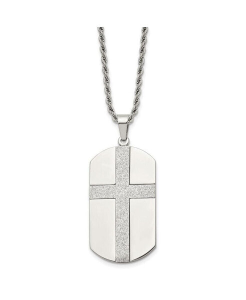 Polished Laser Cut Cross Dog Tag on a Rope Chain Necklace