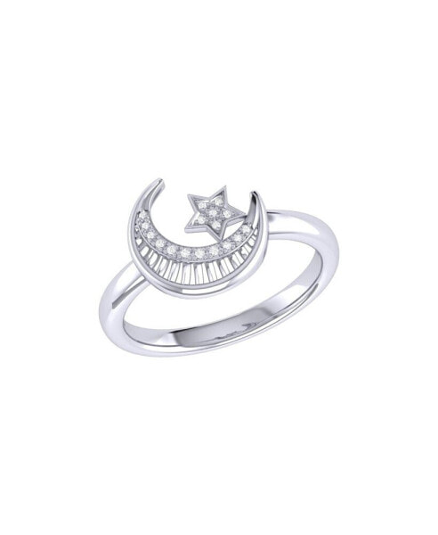 Star kissed Crescent Design Sterling Silver Diamond Women Ring