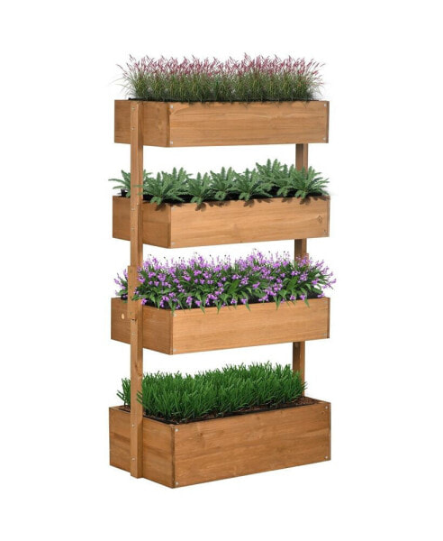 Vertical Garden Planter, Wooden 4 Tier Planter Box, Self-Draining with Non-Woven Fabric for Outdoor Flowers, Vegetables & Herbs