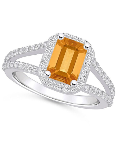 Citrine (1-5/8 ct. t.w.) and Diamond (1/2 ct. t.w.) Halo Ring in 14K White Gold