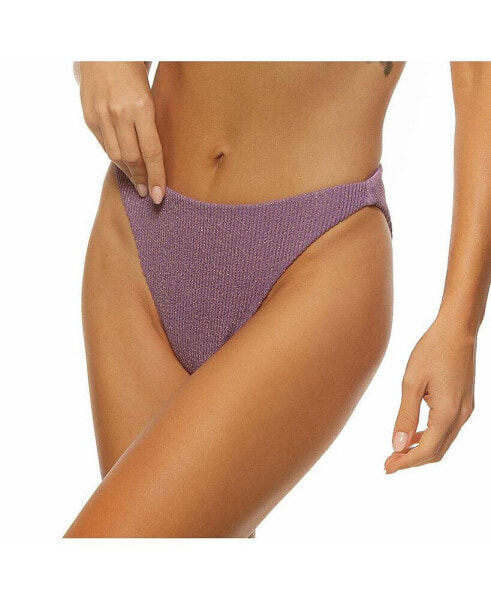 Women's Crinkle Lurex Reversible High Cut Bikini Bottom