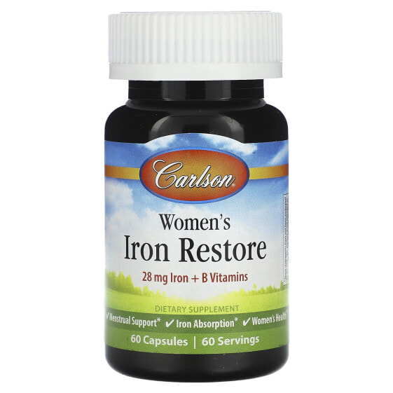 Carlson, Womens Iron Restore, 28 mg Iron + B Vitamins, 60 Capsules