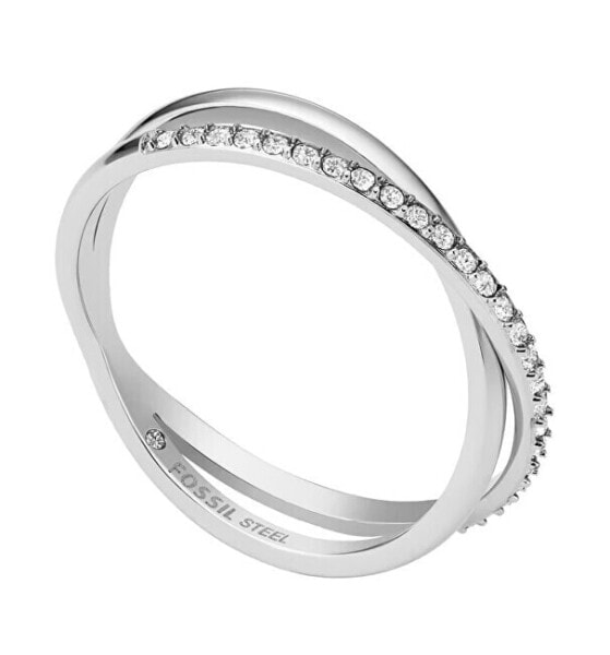 Elegant steel ring with crystals JF04078040