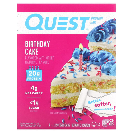 Quest Nutrition, Протеиновый батончик, праздничный торт, 4 батончика, 60 г (2,12 унции)