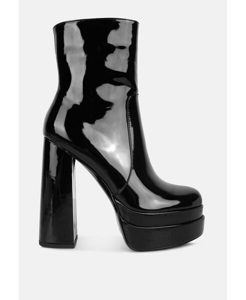 Women's bander patent pu high heel platform ankle boots