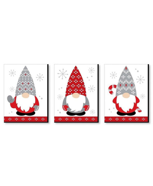Christmas Gnomes - Holiday Wall Art Room Decor - 7.5 x 10 in - Set of 3 Prints
