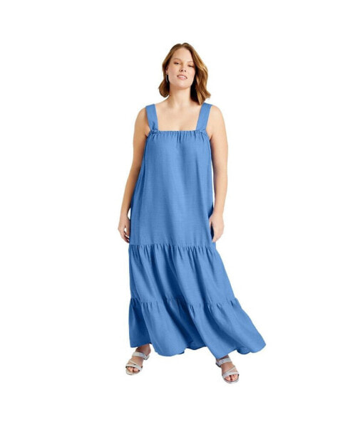 Plus Size June + Vie Strapless Tiered Midi Dress