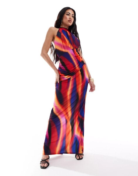 Flounce London high neck maxi dress in blur print