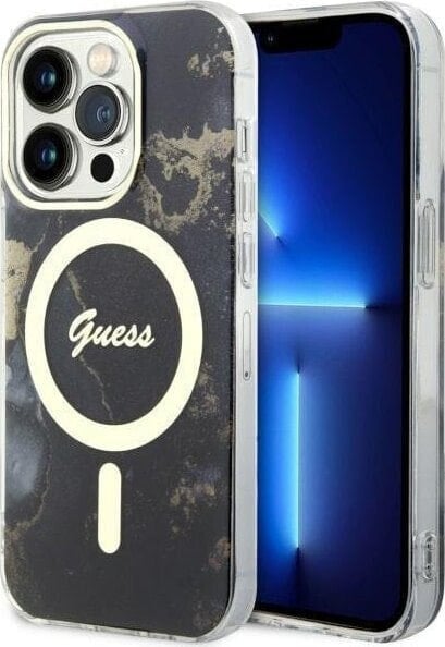 Guess Guess Golden Marble MagSafe - Etui iPhone 14 Pro (Czarny)