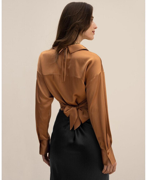 Блузка из чистого шелка LilySilk для женщин Wrapover Cropped Shirt