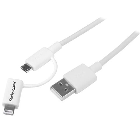 StarTech.com 1 m (3 ft.) 2 in 1 Charging Cable - USB to Lightning or Micro-USB for iPhone / iPad / iPod / Android - Apple MFi Certified - Multi Phone Charger - USB 2.0 - 1 m - USB A - Micro-USB B - USB 2.0 - White
