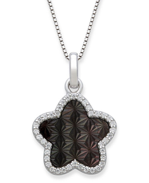 Macy's black Mother of Pearl 13mm and Cubic Zirconia Star Shaped Pendant with 18" Chain in Sterling Silver
