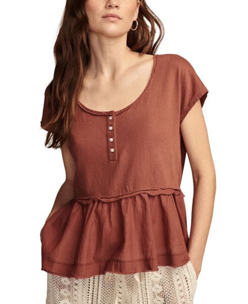 Women's Short-Sleeve Peplum Henley Top