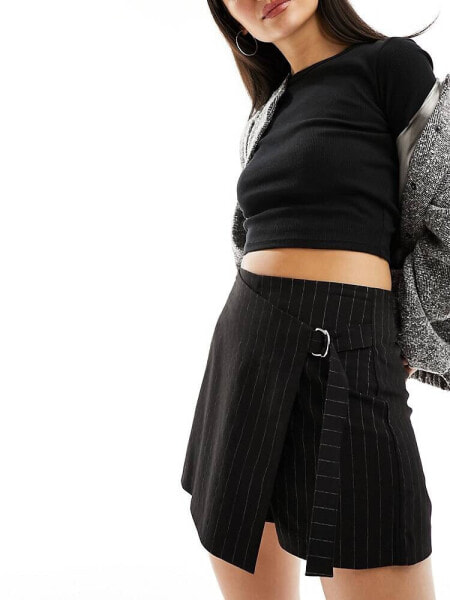 Stradivarius tailored skort in black pinstripe 