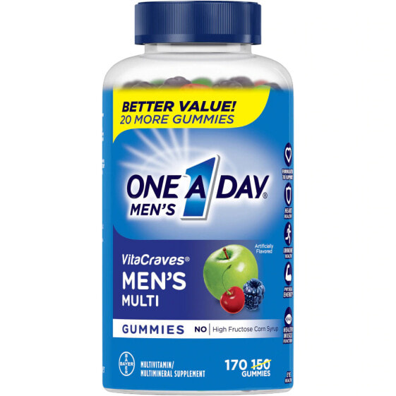 One-A-Day Men's VitaCraves Multi Fruit Мужские мультивитаминные мармеладки  для иммунитета, сердца, энергии, мышц и глаз - 170 мармеладок с фруктовым вкусом