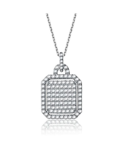 Sterling Silver White Gold Plated Cubic Zirconia Square shaped Necklace