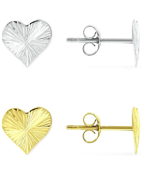 2-Pc. Set Textured Heart Stud Earrings in Sterling Silver & 18k Gold-Plate, Created for Macy's