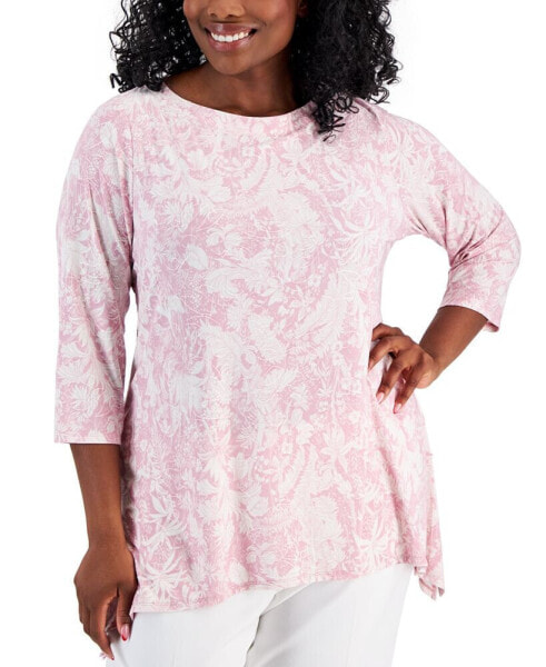 Plus Size 3/4-Sleeve Jacquard Swing Top, Created for Macy's