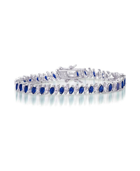 Sterling Silver Blue Cubic Zirconia Marquise Tennis Bracelet