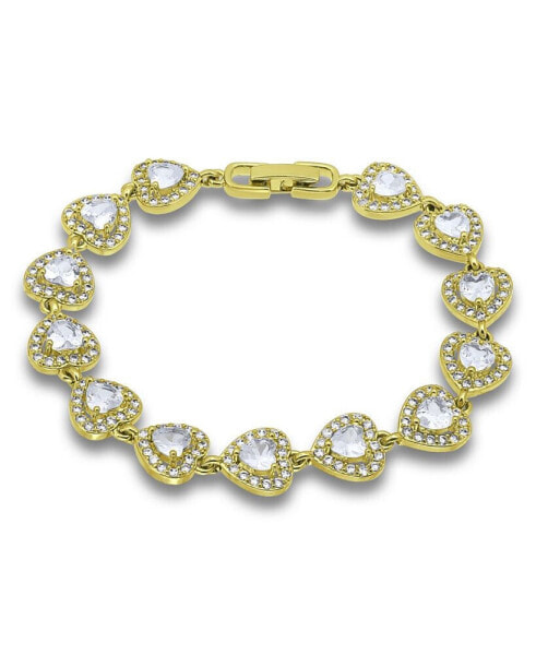 Cubic Zirconia Heart Halo Link Bracelet