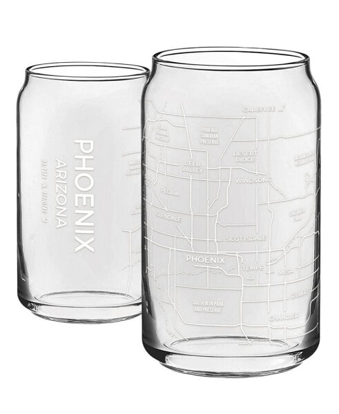 THE CAN Phoenix Map 16 oz Everyday Glassware, Set of 2
