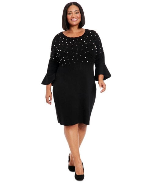 Plus Size Beaded Bell-Sleeve Dress